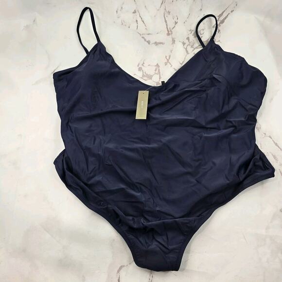 J Crew Swim 24 3X Navy One Piece Scoop Neck Spaghetti Bikini Coverage V Neck - Picture 1 of 12